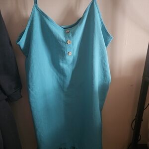 SHEIN Turquoise Blue Sleeveless Midi Dress with Button Detail